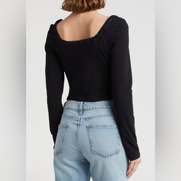 Free People Black Long Sleeve Crop Top - Picture 2 of 5